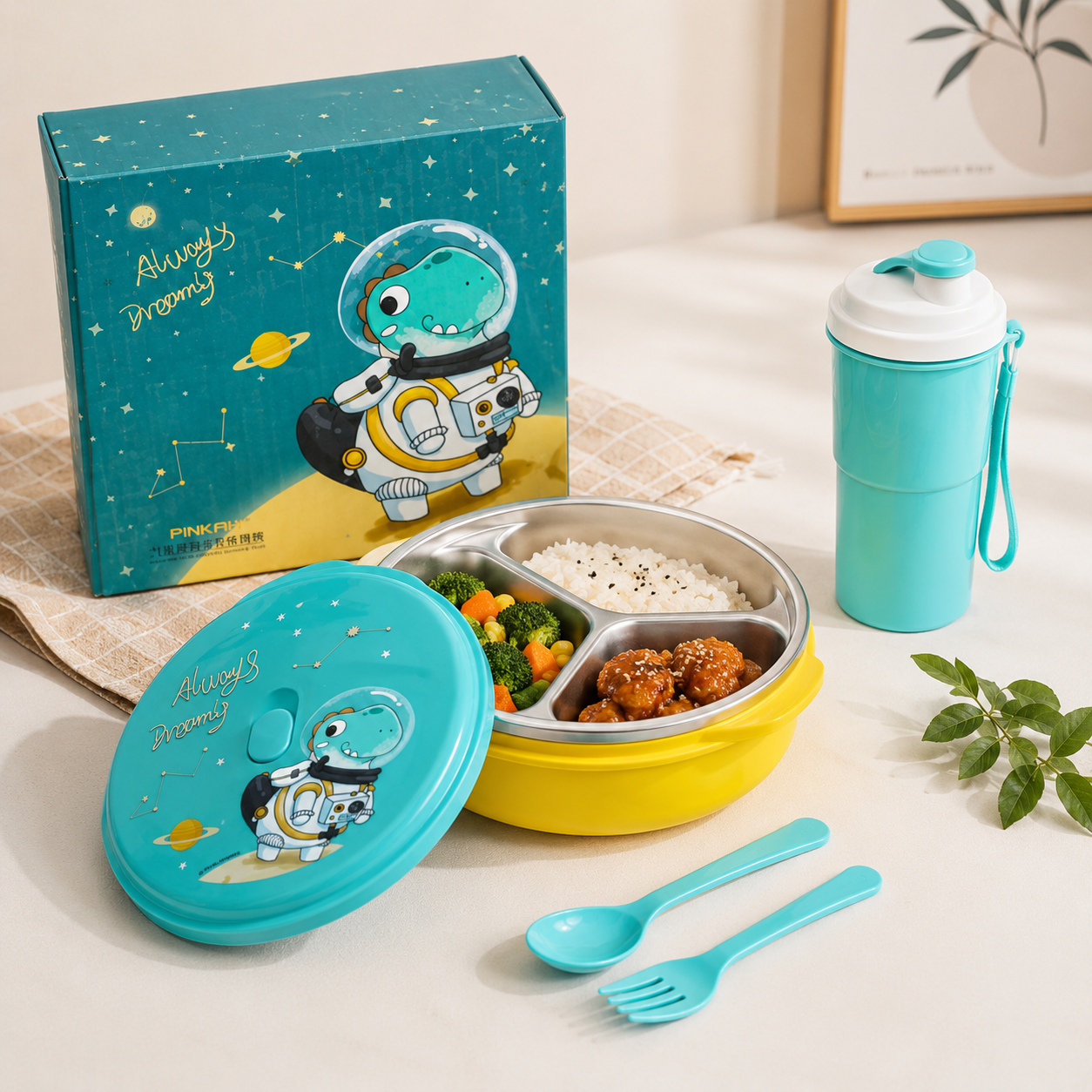 1200ML Kids Tiffin Box with Stainless Steel Compartments