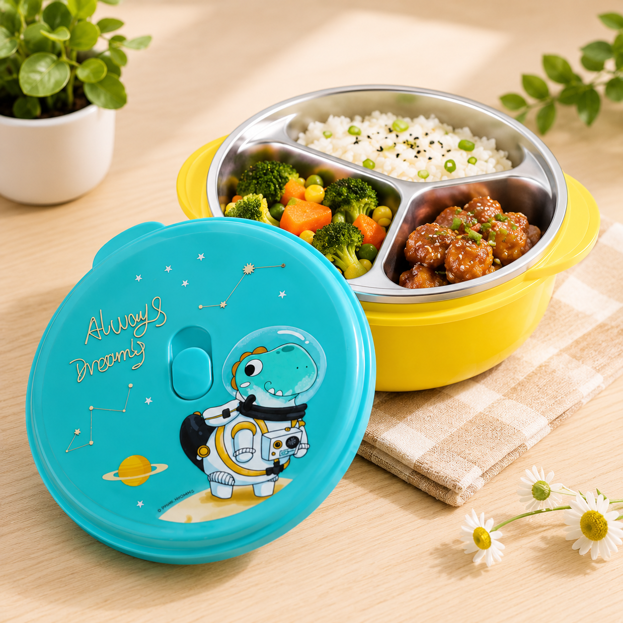 1200ML Kids Tiffin Box with Stainless Steel Compartments