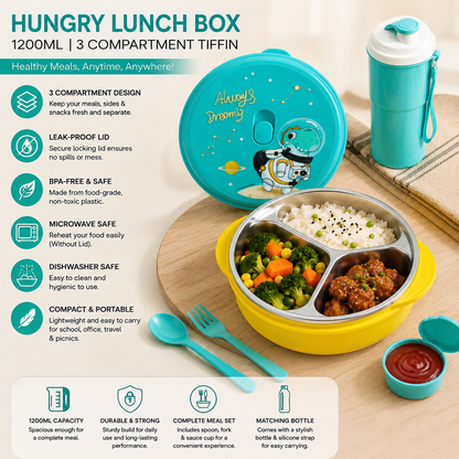 1200ML Kids Tiffin Box with Stainless Steel Compartments