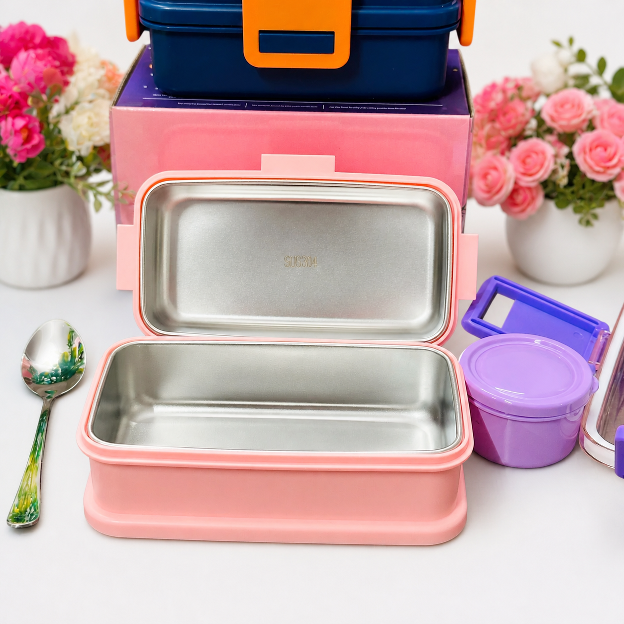 Double Decker Personalized Stainless Steel Lunch Box 500 ml*2 +Bowl 80ml