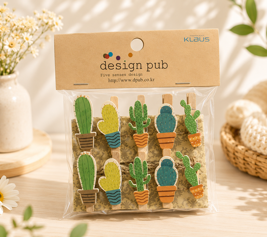 Wood Cute Designer Cactus Postcard Photo Clips (3.5 x 0.7 x 1.5 cm, Multicolor)