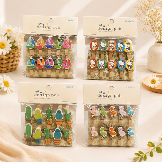Wood Cute Designer Cactus Postcard Photo Clips (3.5 x 0.7 x 1.5 cm, Multicolor)