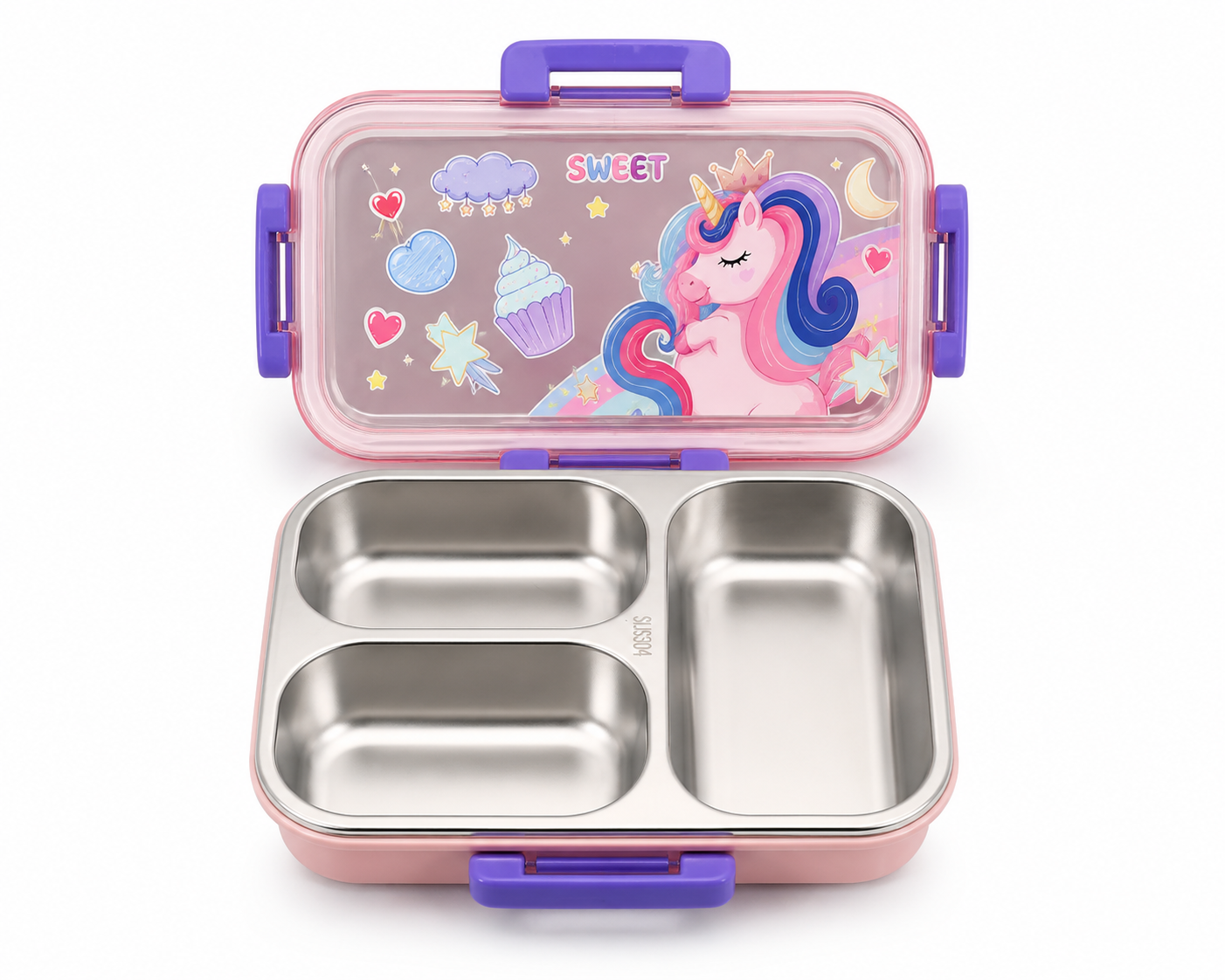 3 Compartment Kids Lunch Box | Stainless Steel Bento Box | Leakproof & Durable for School Use