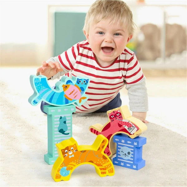 Wooden kitten balance game Kids Creative Cat Building Blocks Smooth Stacking Toy Game