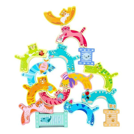 Wooden kitten balance game Kids Creative Cat Building Blocks Smooth Stacking Toy Game