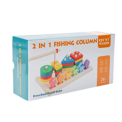 Wooden Shape Sorter & Fishing Game – 2-in-1 Activity Box for Toddlers