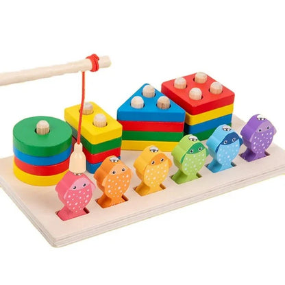 Wooden Shape Sorter & Fishing Game – 2-in-1 Activity Box for Toddlers