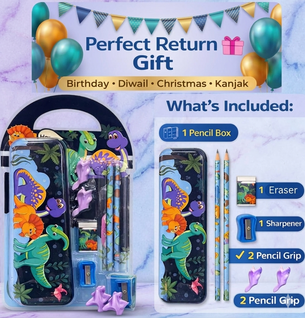 Kids 8-Piece Stationery Gift Set with Pencil Box | Return Gift & School Essentials Pack