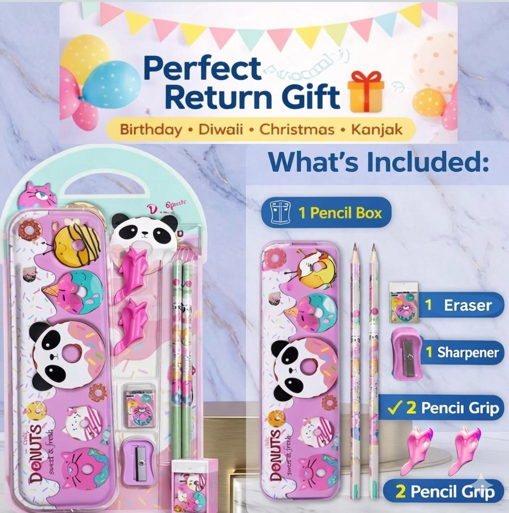 Kids 8-Piece Stationery Gift Set with Pencil Box | Return Gift & School Essentials Pack