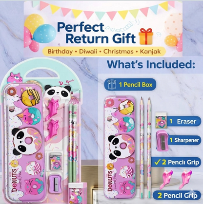 Kids 8-Piece Stationery Gift Set with Pencil Box | Return Gift & School Essentials Pack