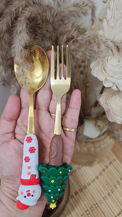 Christmas Spoons & Forks Set – Festive Stainless Steel Flatware