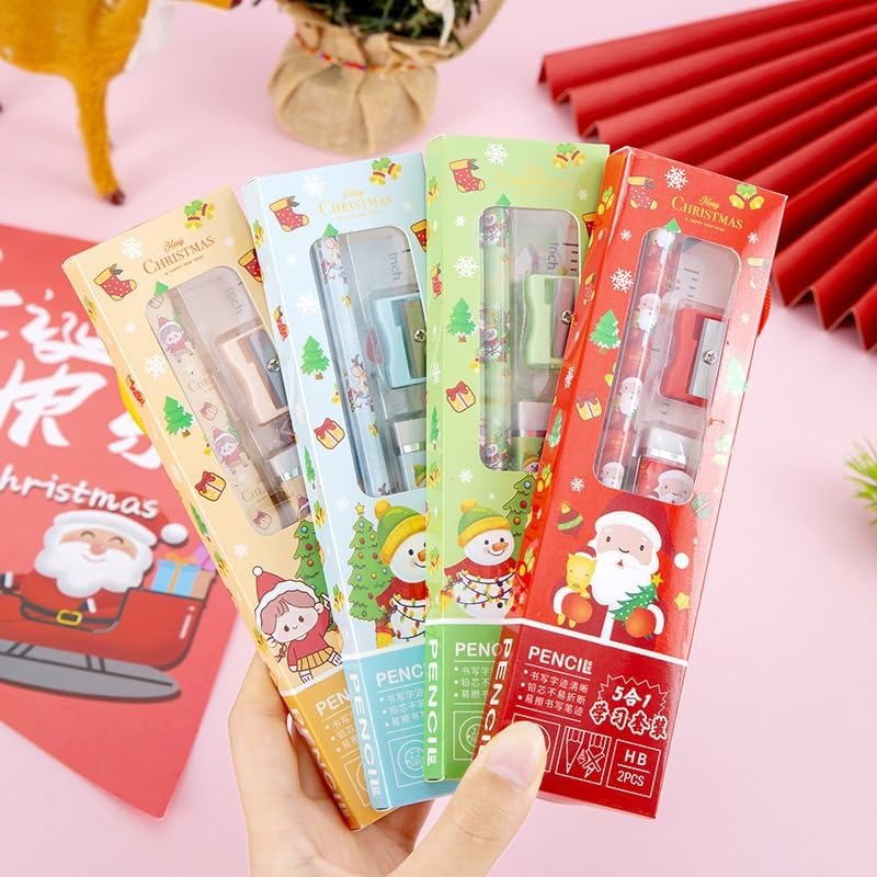 5pcs Christmas Series Kids Stationery Set – Fun & Festive School Kit
