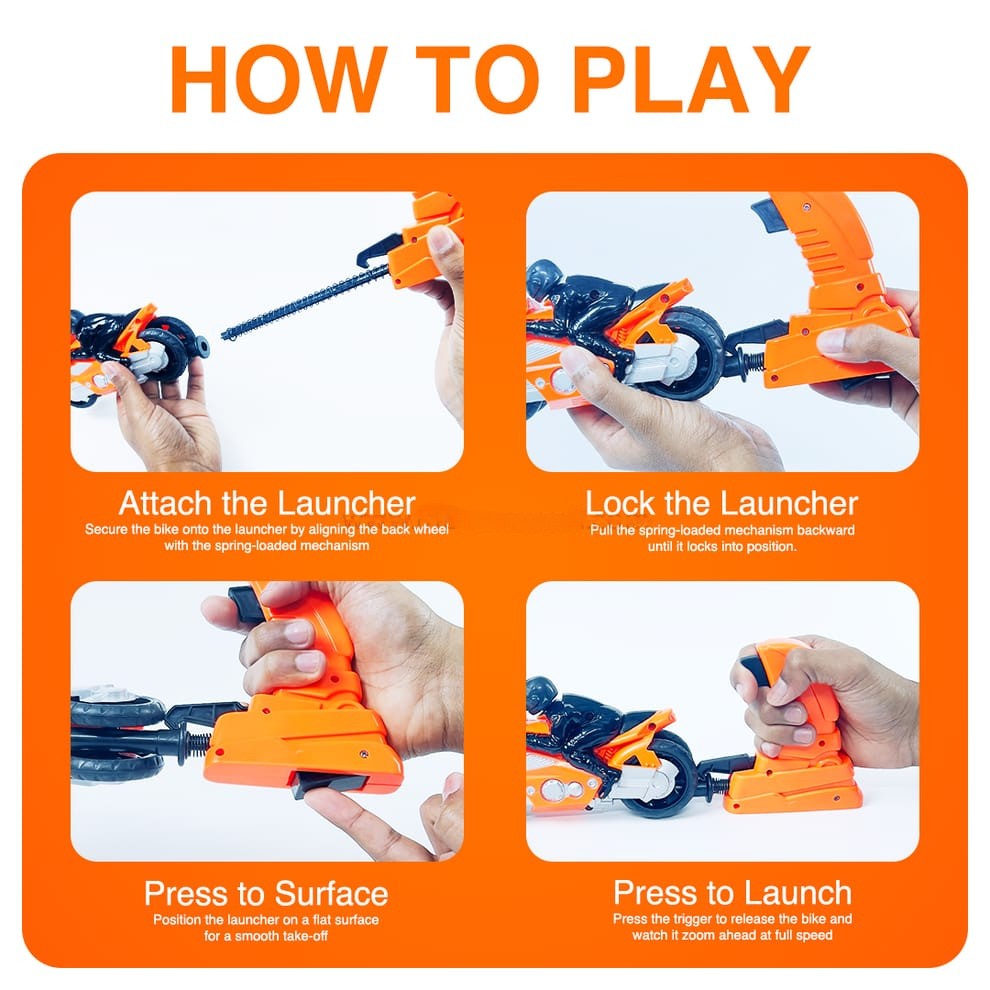 Super Bike Toy with Launcher – Spring-Loaded Friction Motorcycle 🚀🏍️