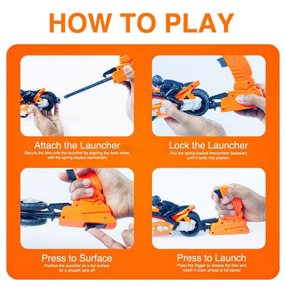 Super Bike Toy with Launcher – Spring-Loaded Friction Motorcycle 🚀🏍️