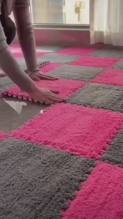Interlocking Carpet Tiles with Border – Soft Plush Foam Floor Mats (12"x12") 🏡✨