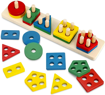 Montessori Wooden Shape Sorter | Fun Stacking Toy for Ages 1+